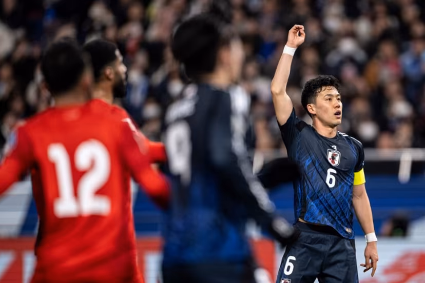 Japan's Wataru Endo gestures during the 2026 FIFA World Cup Asian qualification football match between Japan and Bahrain in Saitama on March 20, 2025. Philip FONG / AFP