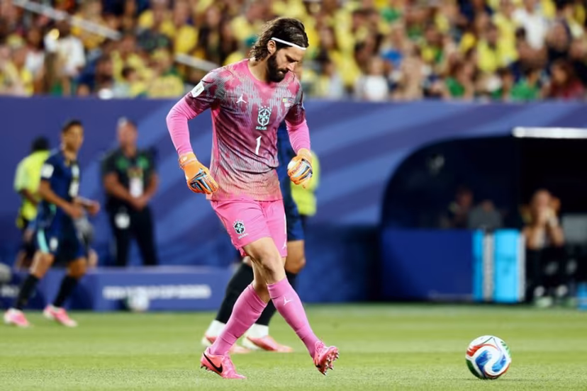 Brazil's goalkeeper #01 Alisson controls the ball during the 2026 World Cup Group C football match between Brazil and Haiti at the Philadelphia Stadium in Philadelphia on June 19, 2026. CHARLY TRIBALLEAU / AFP