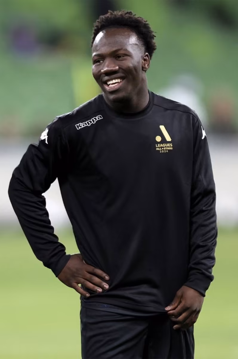 A-League All Stars' Nestory Irankunda attends a training session at AAMI Park in Melbourne on May 21, 2024, ahead of a friendly football match against Newcastle United. Martin KEEP / AFP