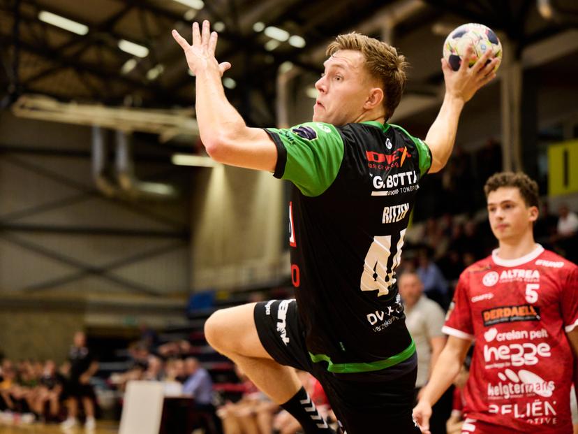 ATTENTION EDITORS - HAND OUT PICTURES - EDITORIAL USE WITH STORY ON HANDBALL ONLY - MANDATORY CREDIT ALAIN DECAMPS - Hand out picture released by Alain Decamps shows Jasper Ritzen during the men's Supercup handball game between HUBO Handbal and Derdaele Sporting Handbal, on Saturday 29 August 2026 in Hasselt. PHOTO ALAIN DECAMPS Belga and Belga Editorial Board decline all responsibility regarding the content of this picture.