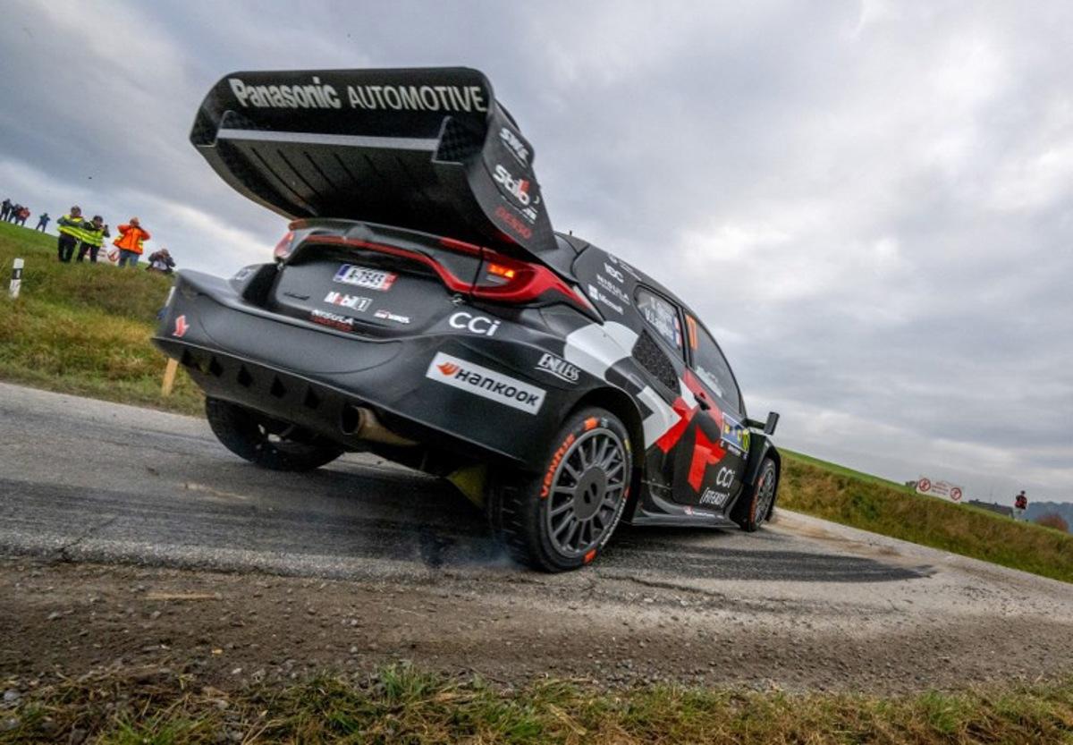 French driver Sebastien Ogier and co-driver Vincent Landais compete in their Toyota GR Yaris Rally1 car during day three of the FIA World Rally Championship WRC Central European Rally at the SS9 "Made in FRG" stage near Roehrnbach close to Passau, southern Germany on October 18, 2025. Joe Klamar / AFP
