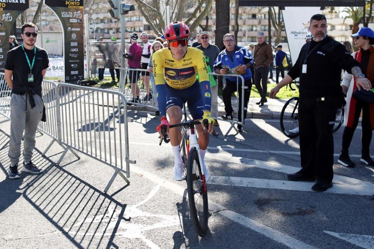 Lidl-Trek Spanish cyclist Juan Ayuso is pictured in Albufeira before the stage four of the Algarve Tour, a 182.10 km race from Albufeira to Lagos, on February 21, 2026. João Matos / AFP