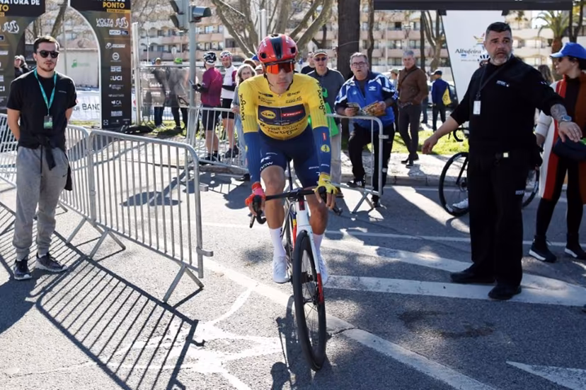 Lidl-Trek Spanish cyclist Juan Ayuso is pictured in Albufeira before the stage four of the Algarve Tour, a 182.10 km race from Albufeira to Lagos, on February 21, 2026. João Matos / AFP