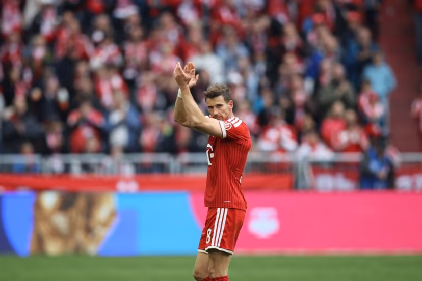 Bayern Munich's German midfielder #08 Leon Goretzka claps his hands as he walks on the field during the German first division Bundesliga football match between FC Bayern Munich and FC Cologne in Munich, southern Germany, on May 16, 2026. Alexandra BEIER / AFP