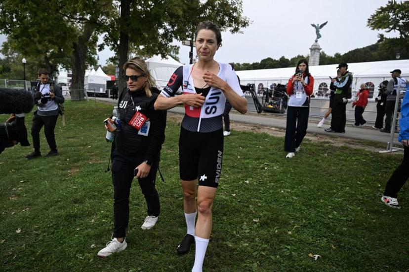 Switzerland's Marlen Reusser is seen after racing during the 2026 Union Cycliste Internationale (UCI) Road World Championships in Montreal, Quebec, on September 20, 2026. Andrej Ivanov / AFP