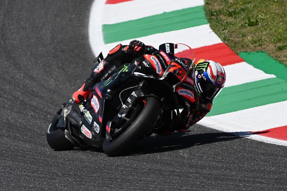 Aprilia Racing team's Italian MotoGP rider Marco Bezzecchi takes part in the Qualifying session for the Italian Moto GP Grand Prix at Mugello circuit, in Mugello, near Florence, on May 30, 2026. Andreas SOLARO / AFP