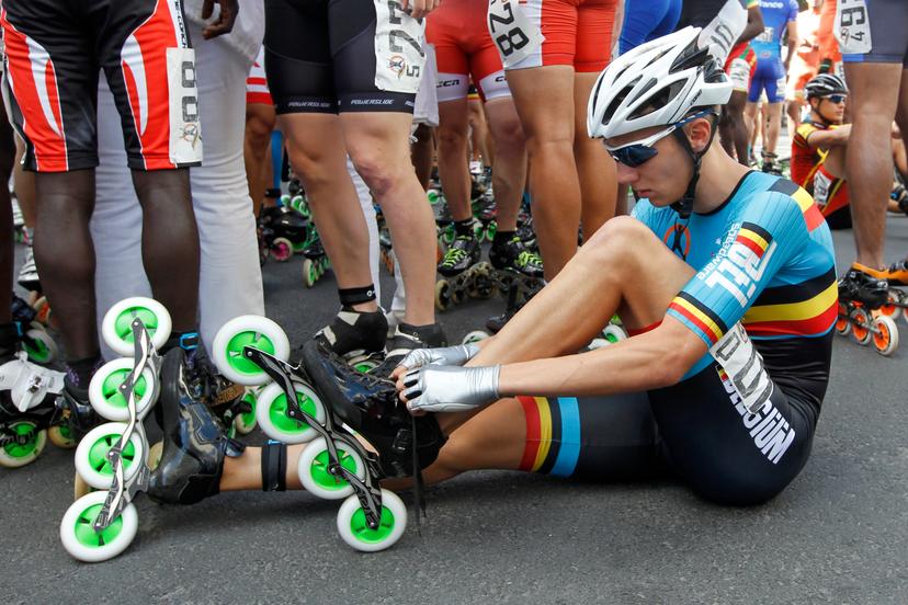 20130831 - OOSTENDE, BELGIUM: Belgian Bart Swings pictured prior to the men's marathon race at the World championships roller speed skating, Saturday 31 August 2013 in Oostende. BELGA PHOTO KRISTOF VAN ACCOM