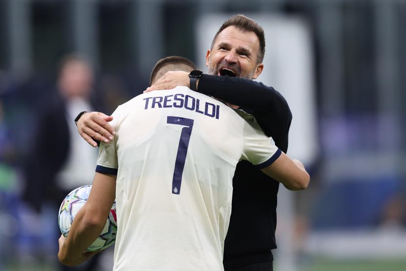 Club's head coach Ivan Leko celebrates after a soccer game between Italian Inter Milan and Belgian Club Brugge KV, Tuesday 13 October 2026 in Milan, Italy, on day 2 of the UEFA Champions League league phase. BELGA PHOTO BRUNO FAHY