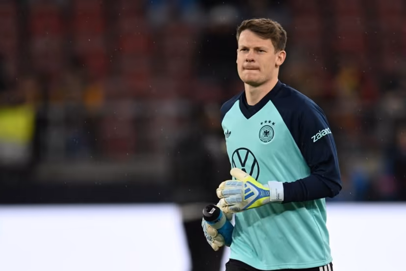 Germany's goalkeeper #12 Alexander Nubel warms up prior to the international friendly football match between Germany and Ghana at the MHP Arena in Stuttgart, southwestern Germany on March 30, 2026. THOMAS KIENZLE / AFP