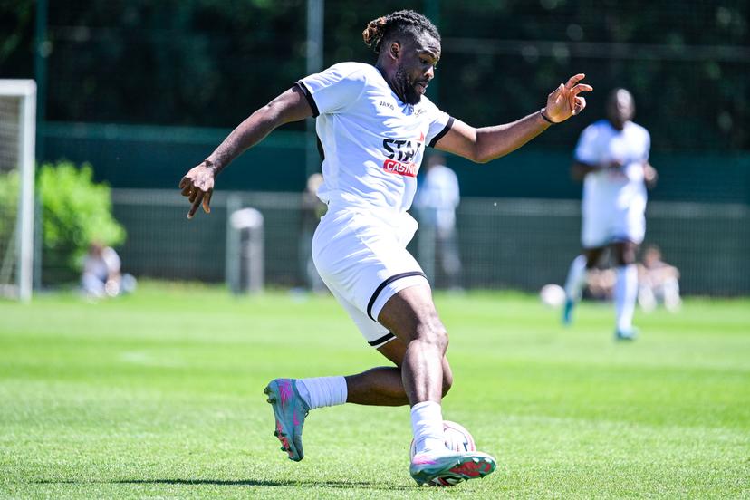 OHL's Chukwubuikem Ikwuemesi pictured in action during a friendly soccer game between OH Leuven vs Crossing Schaarbeek, on Saturday 04 July 2026 in Leuven, in preparation of the upcoming 2026-2027 Belgian first division soccer season. BELGA PHOTO TOM GOYVAERTS