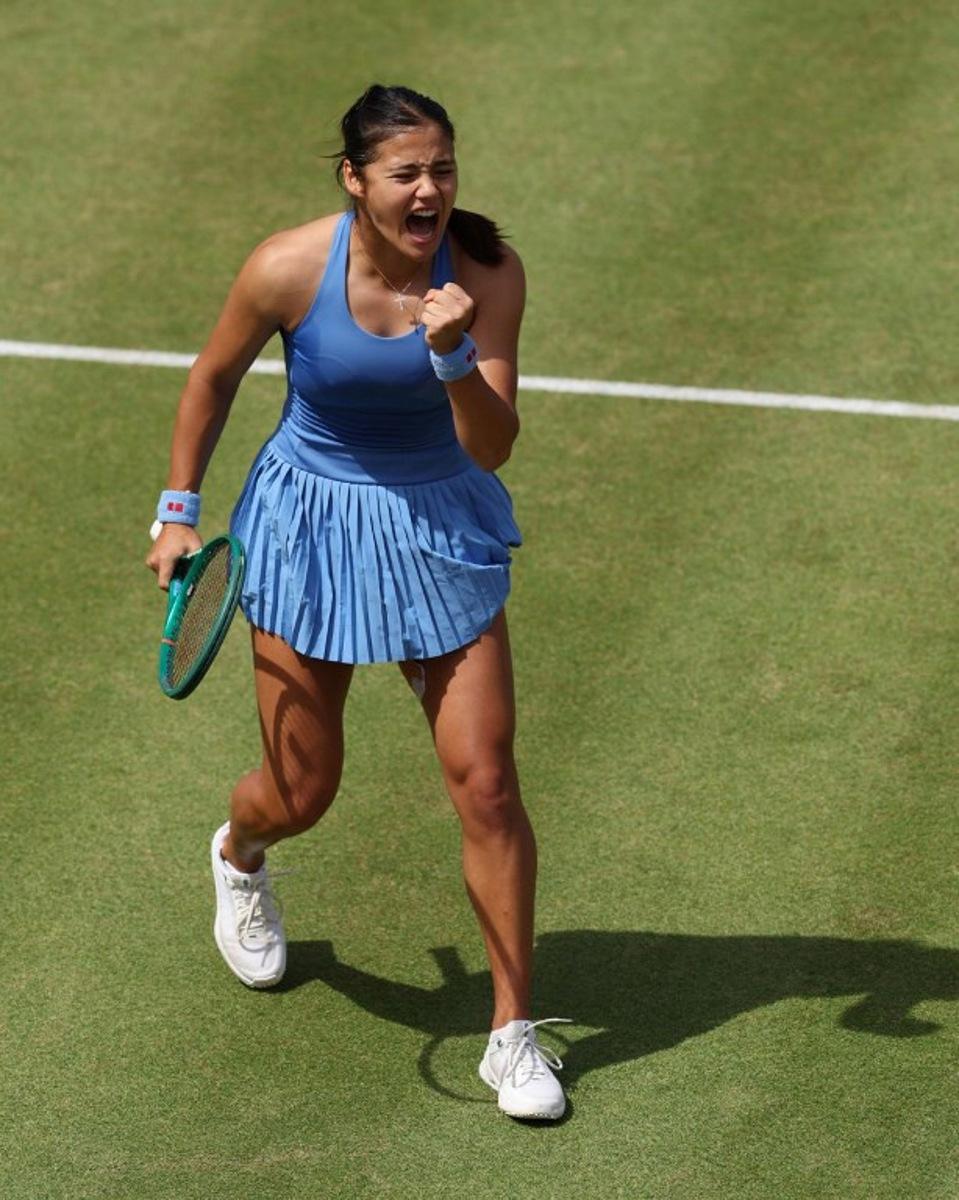Britain's Emma Raducanu reacts during their women's singles quarter-final tennis match at the HSBC WTA Championships at Queen's Club in west London on June 13, 2026. Adrian Dennis / AFP