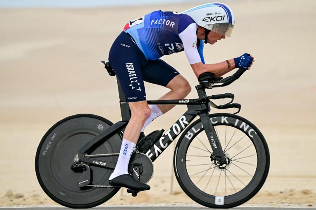 Israel-Premier's British rider Chris Froome cycles during the second stage of the UAE Tour cycling race in al-Hudayriyat island in Abu Dhabi on February 18, 2025. Giuseppe CACACE / AFP