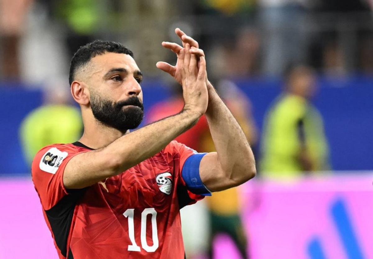 Egypt's forward #10 Mohamed Salah celebrates after winning the 2026 World Cup round of 32 football match between Australia and Egypt at the Dallas Stadium in Arlington on July 3, 2026. Paul ELLIS / AFP