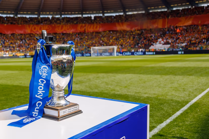 Illustration picture shows the cup ahead of the Belgian Cup final (Croky Cup) match between Belgian first league soccer teams KV Mechelen and RAFC Antwerp, Sunday 30 April 2023 at the King Baudouin stadium in Brussels. BELGA PHOTO KURT DESPLENTER