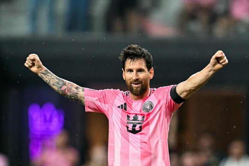 Inter Miami's Argentine forward #10 Lionel Messi celebrates a goal scored by teammate Uruguayan forward #09 Luis Suarez during the Major League Soccer (MLS) regular season football match between Inter Miami CF and San Diego FC at Nu Stadium in Miami, Florida, on September 20, 2026. CHANDAN KHANNA / AFP