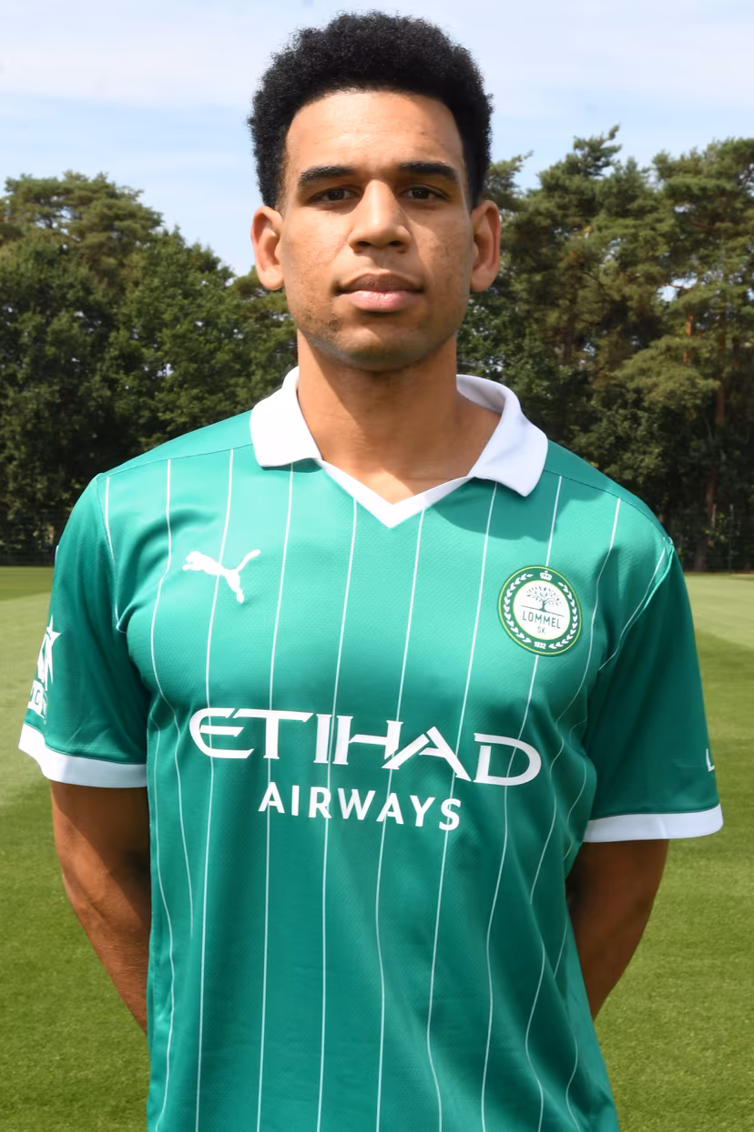 Lommel's Shawn Adewoye poses for a picture at the 2026-2027 season photoshoot of Belgian Jupiler Pro League team Lommel SK, Monday, August 3, 2026, in Lommel. BELGA PHOTO JILL DELSAUX