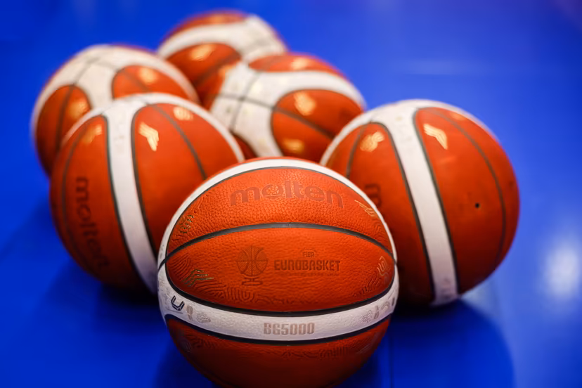 Illustration shows a basketball ball with the logo of FIBA Euro Basket, Thursday 21 August 2025 Euro is held in Cyprus, Finland, Poland and Latvia from August 27th to September 14th 2025. BELGA PHOTO WOJCIECH FIGURSKI - POLAND OUT -