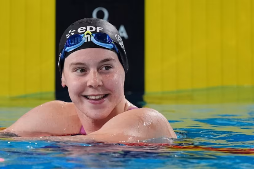 Belgium's Roos Vanotterdijk reacts after winning a semi-final of the women's 100m butterfly swimming event during the LEN European Aquatics Championships at the Olympic Aquatic Centre in Saint-Denis, northern suburbs of Paris, on August 13, 2026. Dimitar DILKOFF / AFP