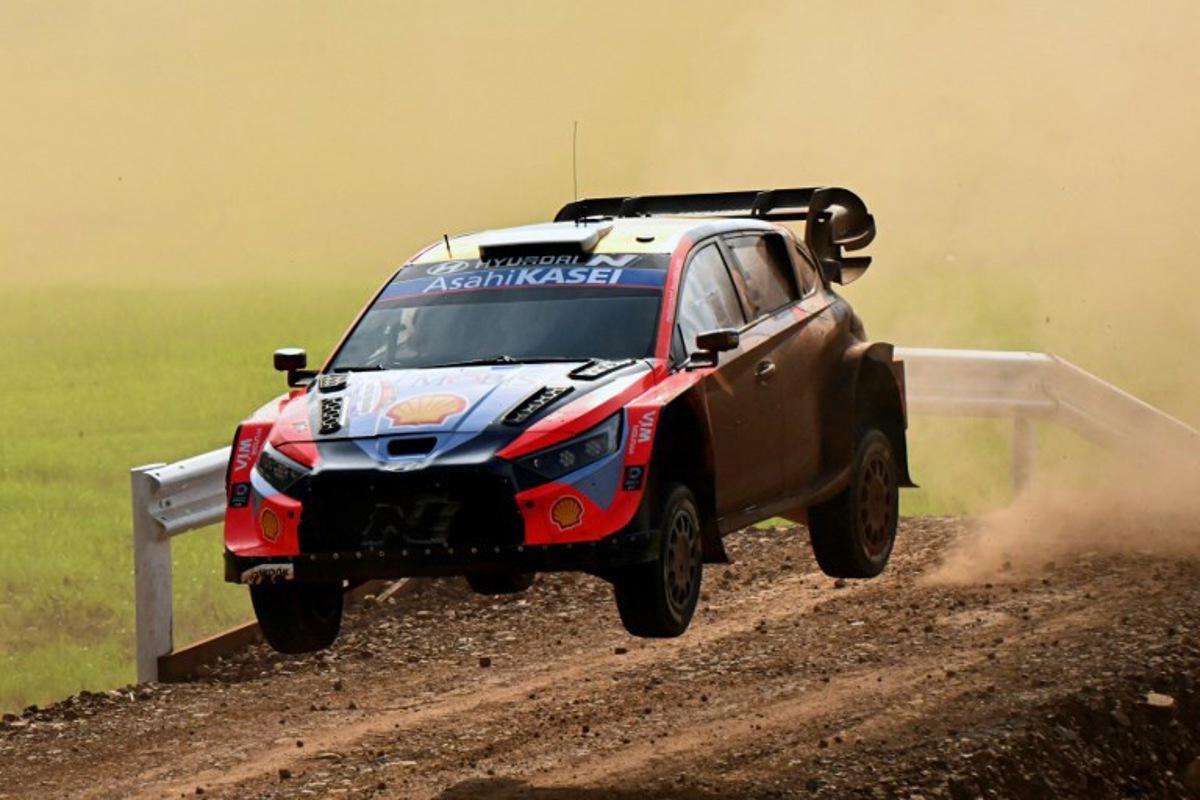 Estonian driver Ott Tanak and co-driver Martin Jarveoja compete in their Hyundai i20 N Rally1 during the Trinidad stage of the WRC Rally Paraguay, 10th stage of the FIA World Rally Championship (WRC), in Trinidad, near Encarnacion, Paraguay on August 31, 2025. Luis ROBAYO / AFP