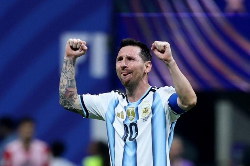 Argentina's forward #10 Lionel Messi celebrates after winning the 2026 World Cup round of 16 football match between Argentina and Egypt at Atlanta Stadium in Atlanta on July 7, 2026. Thomas COEX / AFP