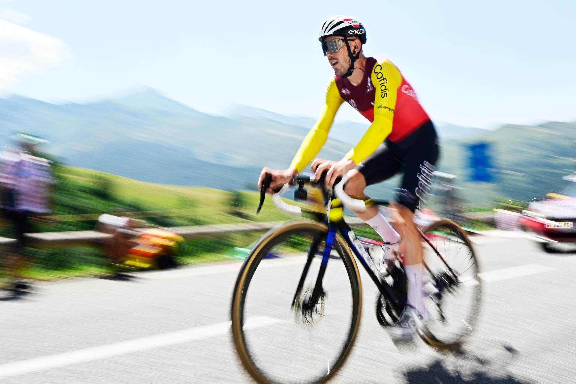 Spanish Alex Aranburu Deva of Cofidis pictured in action during stage 13 of the 2025 Tour de France cycling race, an 11km individual time trial from Loudenvielle to Peyragudes, on Friday 18 July 2025 in France. The 112th edition of the Tour de France starts on Saturday 5 July in Lille, France, and will finish in Paris, France on the 27th of July. BELGA PHOTO DIRK WAEM