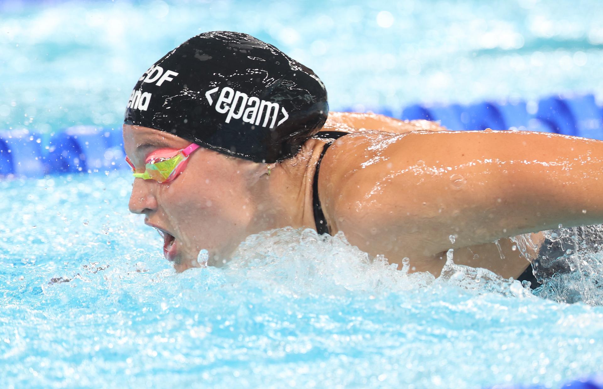 Belgian Sarah Dumont pictured in action during the final of the Women's 400 m freestyle race on the last day of the European Aquatics Championships in Paris, France on Sunday 16 August 2026. BELGA PHOTO VIRGINIE LEFOUR