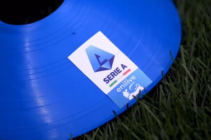 The logo of the new sponsor of Lega Serie A "Eni live" is pictured during the Italian Serie A football match between Genoa and Inter Milan at the Luigi Ferraris Stadium in Genoa, on August 17, 2024. MARCO BERTORELLO / AFP