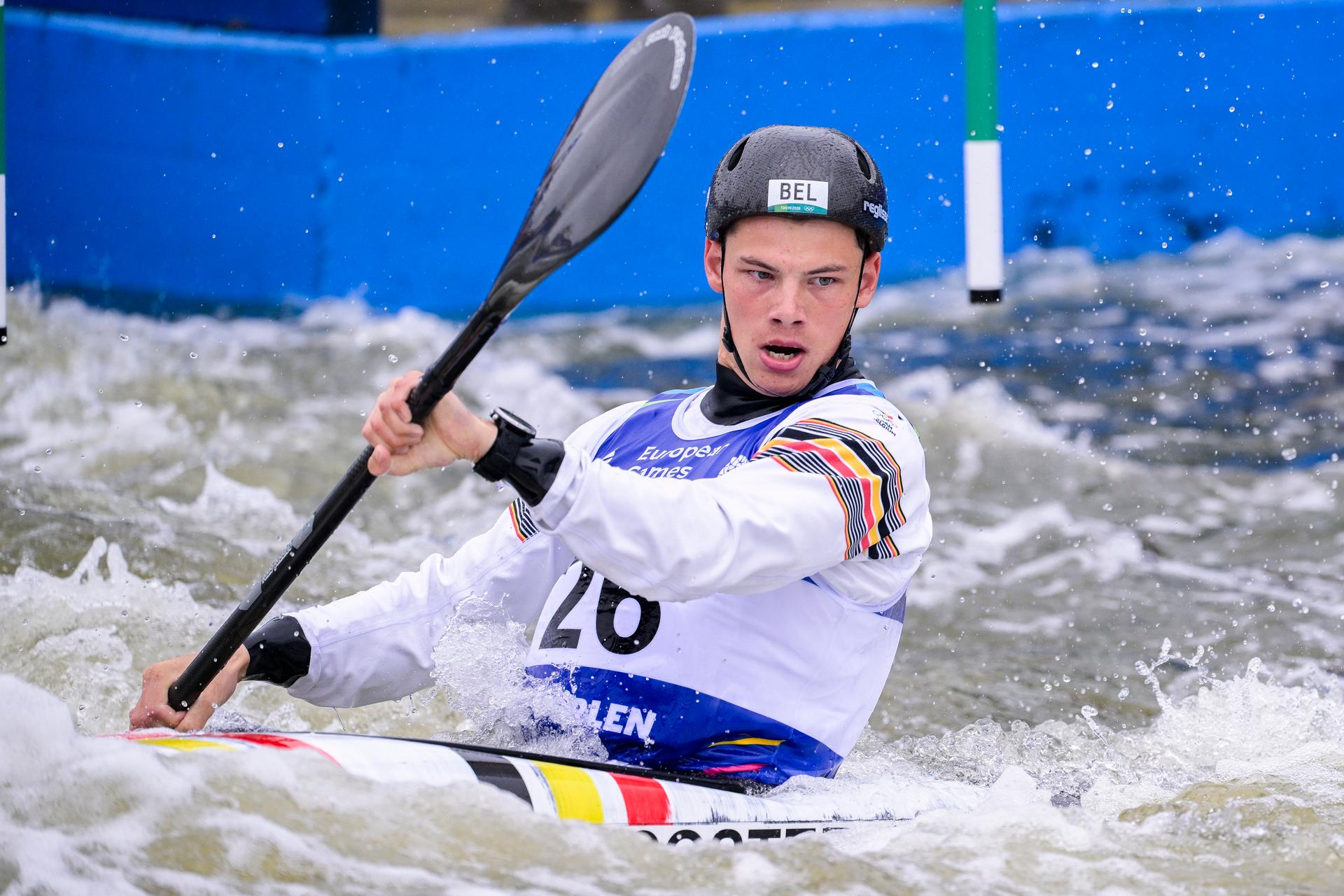 Belgian Canoe Slalom Athlete Gabriel De Coster pictured in action during the semi final of the Canoe Kayak slalom event at the European Games in Krakow, Poland on Saturday 01 July 2023. The 3rd European Games, informally known as Krakow-Malopolska 2023, is a scheduled international sporting event that will be held from 21 June to 02 July 2023 in Krakow and Malopolska, Poland. BELGA PHOTO LAURIE DIEFFEMBACQ