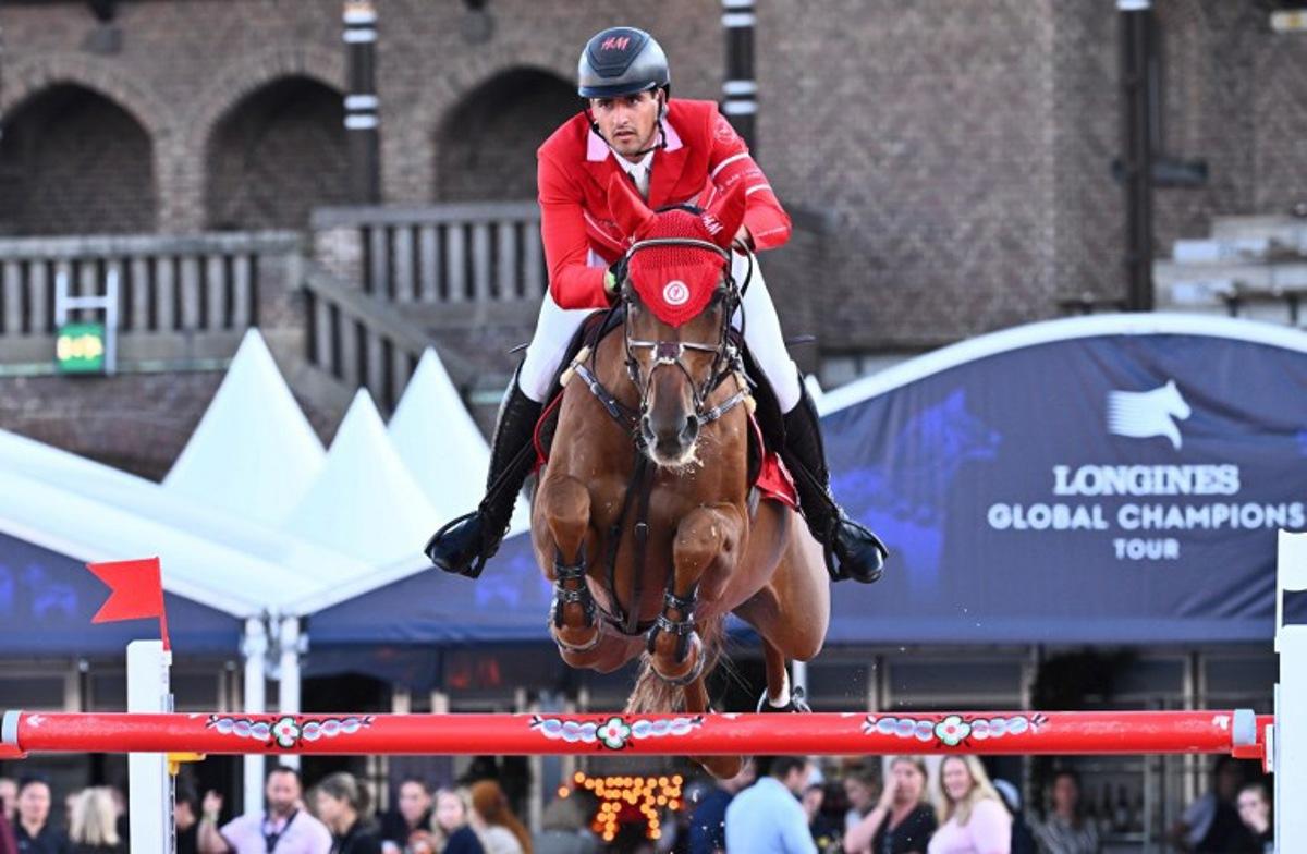 Belgium's Nicola Philippaerts on the horse H&M Luna van't Ruytershof Zcompetes during the Global Champions League 1,60m Round 2 Team Competition of the Longines Global Champions Tour at Stockholm's historic Olympic Stadium, Sweden, on June 29, 2024. Claudio BRESCIANI / TT News Agency / AFP