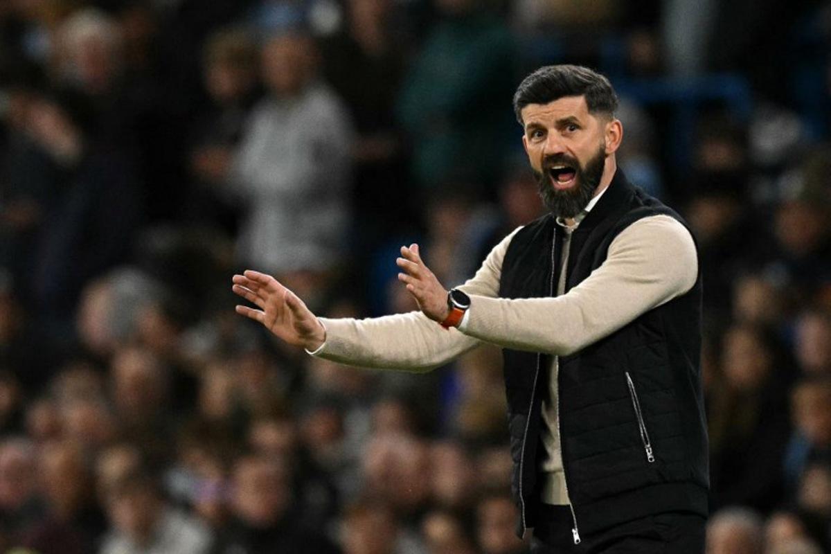 Plymouth's Bosnian-born Austrian head coach Miron Muslic shouts instructions to the players from the touchline during the English FA Cup fifth round football match between Manchester City and Plymouth Argyle at the Etihad Stadium in Manchester, north west England, on March 1, 2025. Oli SCARFF / AFP