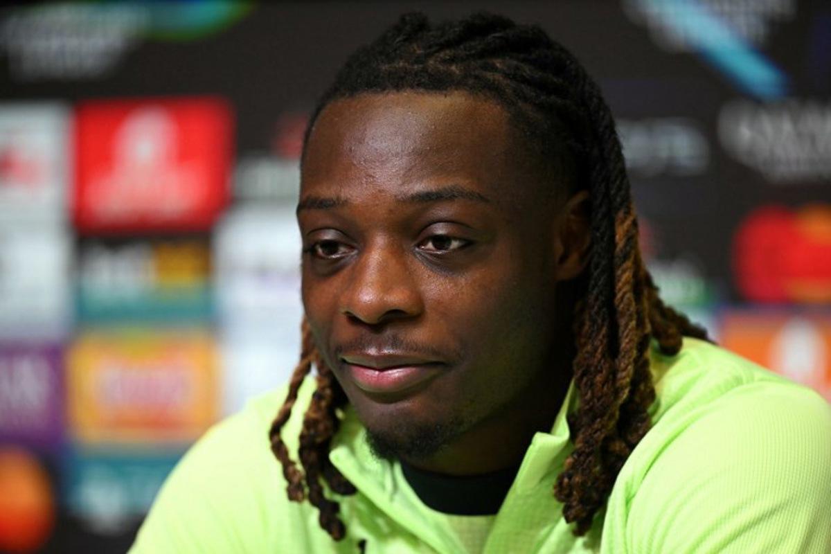 Manchester City's Belgian midfielder #11 Jeremy Doku attends a press conference at the Etihad Campus training ground in Manchester, north-west England, on January 27, 2026, on the eve of their UEFA Champions League, league stage football match against Galatasaray. Oli SCARFF / AFP