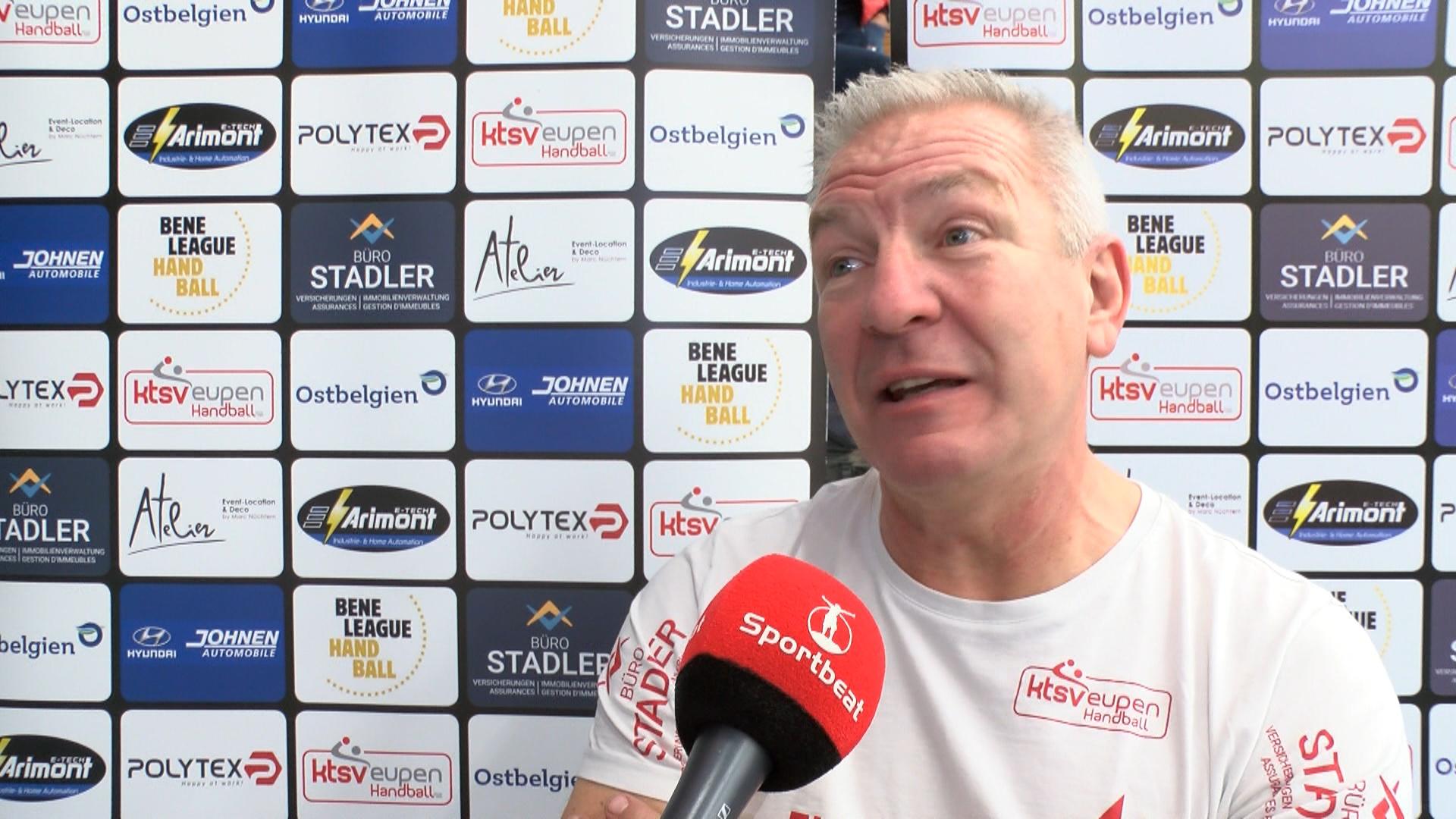 Coach Jean Luc Grand Jean KTSV Eupen na derde zege vs Atomix en zo blijft Eupen in Beneleague