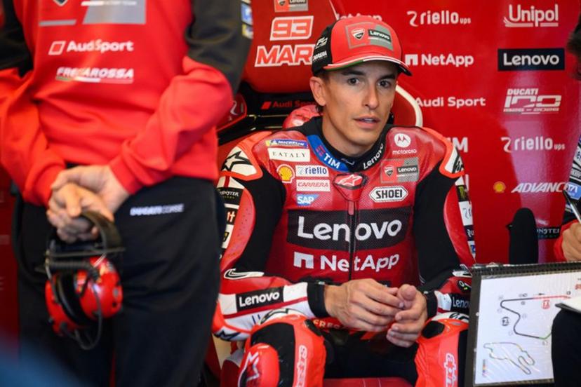 Ducati Lenovo Team's Spanish rider Marc Marquez sits in the pits prior to the start of the first free practice session ahead of the Moto GP Grand Prix of France at Le Mans, northwestern France, on May 8, 2026. Loic VENANCE / AFP