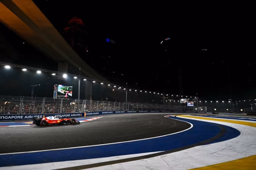 Ferrari's Monegasque driver Charles Leclerc drives during the Formula One Singapore Grand Prix at the Marina Bay Street Circuit in Singapore on October 11, 2026. Lillian SUWANRUMPHA / AFP