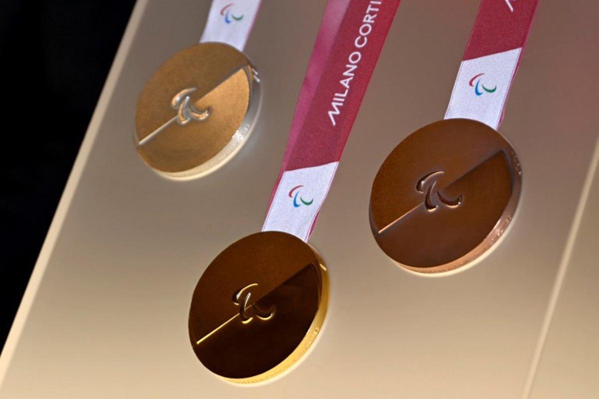 This photograph shows the Milan-Cortina 2026 Winter Olympic and Paralympic Games medals during the unveiling ceremony at Palazzo Balbi in Venice on July 15, 2025. ANDREA PATTARO / AFP