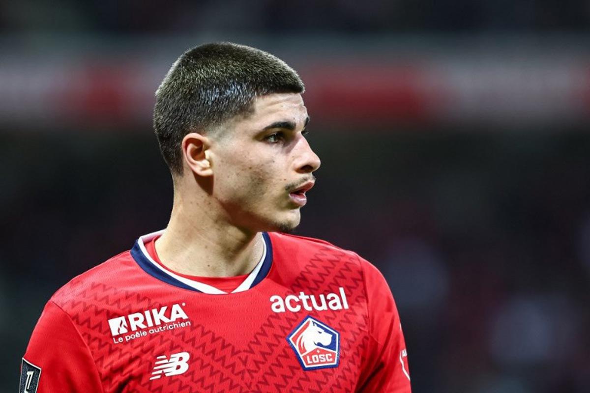 Lille's Belgian forward #19 Matias Fernandez-Pardo looks on during the French L1 football match between Lille LOSC and Lens (RCL) at Stade Pierre-Mauroy in Villeneuve-d'Ascq, northern France on March 30, 2025. Sameer Al-DOUMY / AFP