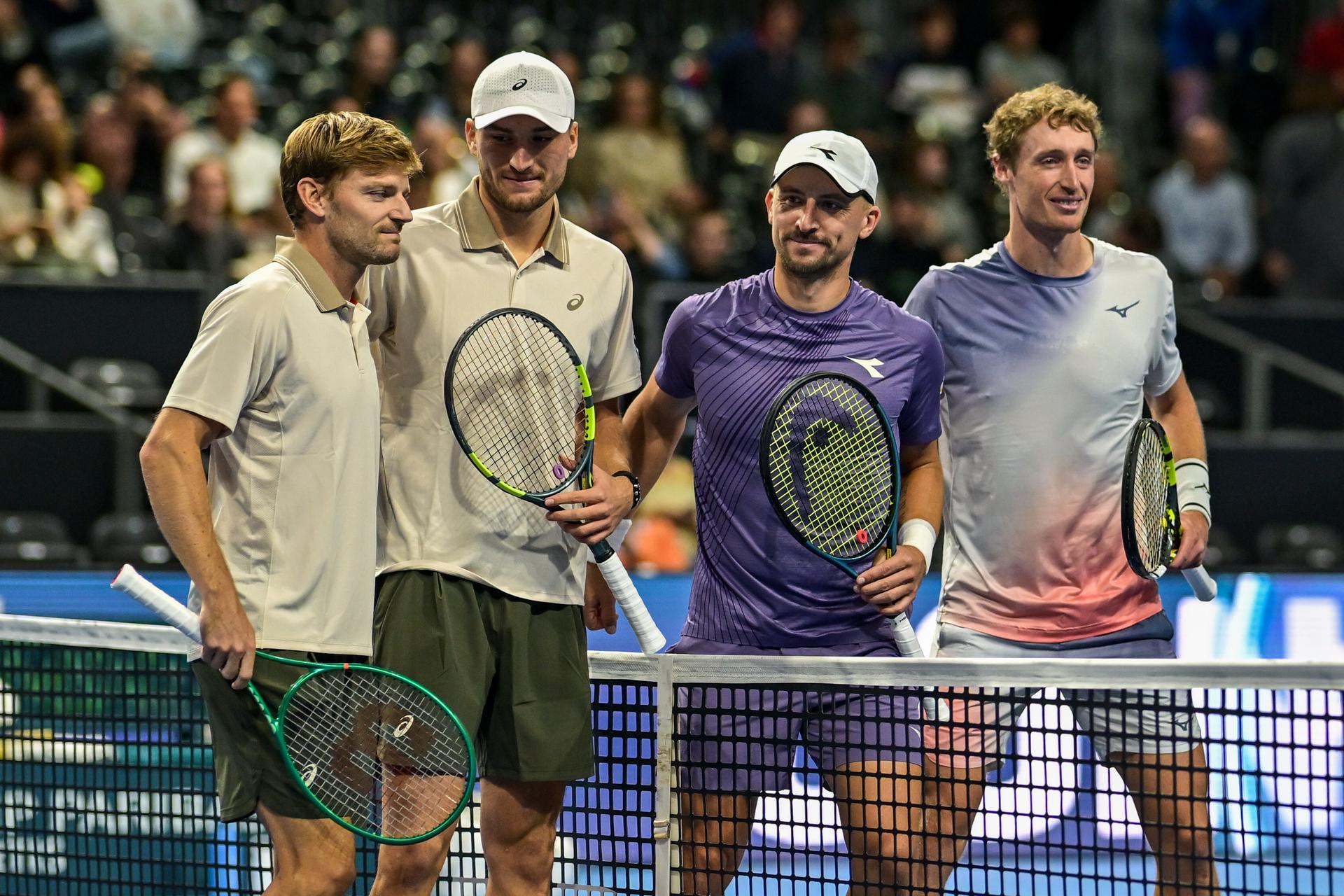 David Goffin of Belgium, Raphael Collignon of Belgium, Marc Polmans of Austria, Jan Zielinski of Poland pictured before the European Open ATP tennis tournament in Brussels, on 19 October. This year's edition of the tournament is taking place from 17 to 25 October BELGA PHOTO DAVID PINTENS