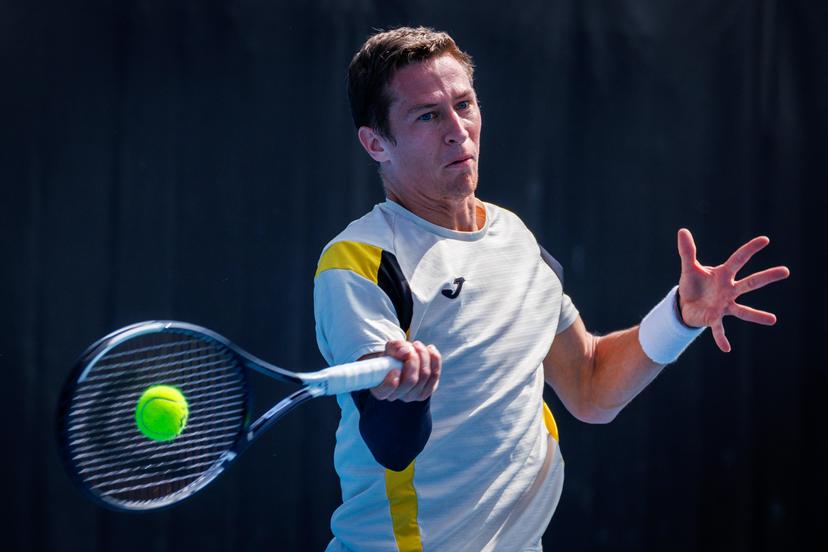 Belgium's Kimmer Coppejans pictured in action during a third round qualifying match in the men's singles against USA's Svajda at the Australian Open, Melbourne Park, Melbourne on Thursday 15 January 2026. BELGA PHOTO PATRICK HAMILTON --- BENELUX ONLY ---