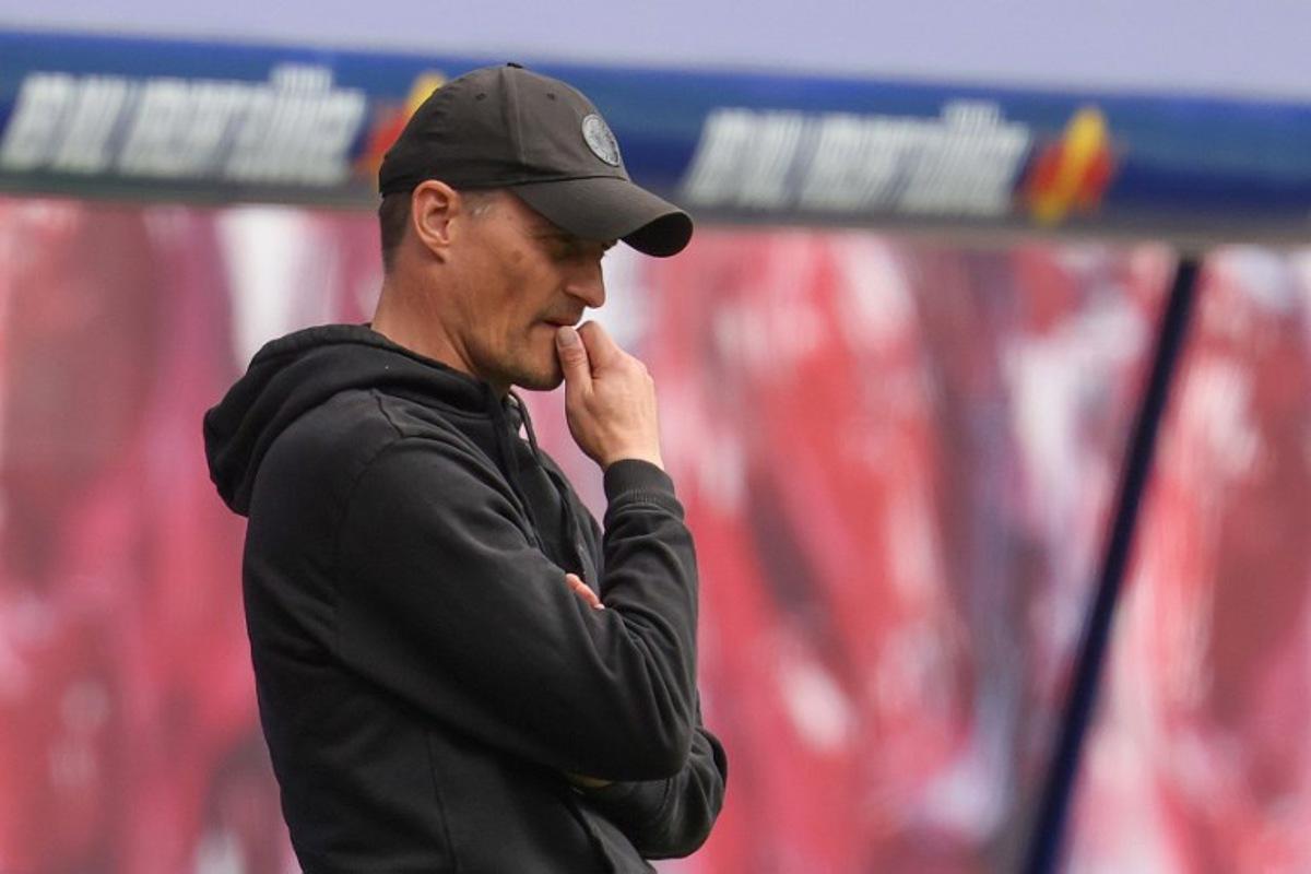 St Pauli's German head coach Alexander Blessin follows the action from the sidelines during the German first division Bundesliga football match between RB Leipzig and St Pauli in Leipzig, eastern Germany, on May 9, 2026. Odd ANDERSEN / AFP
