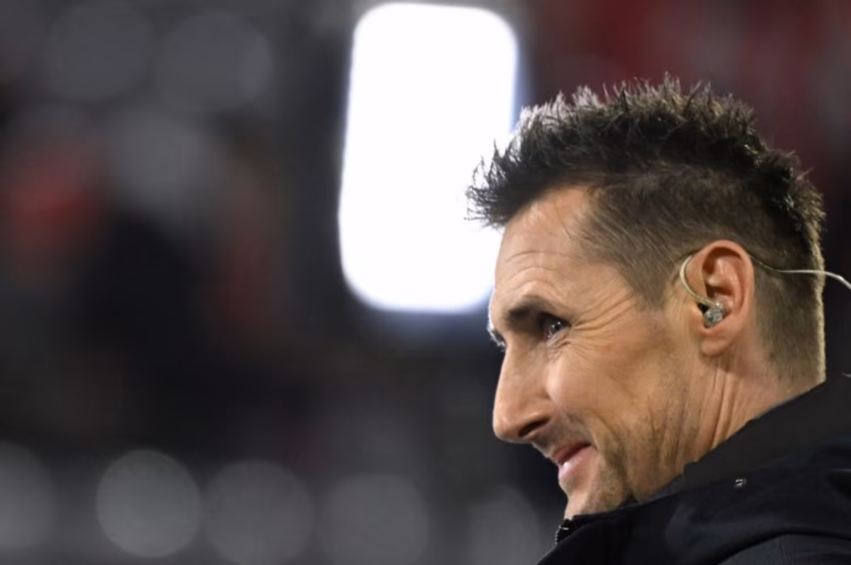 Foermer Bayern forward Miroslav Klose is interviewed prior to the UEFA Champions League round of 16, second-leg football match between FC Bayern Munich and Lazio in Munich, southern Germany on March 5, 2024. Kirill KUDRYAVTSEV / AFP