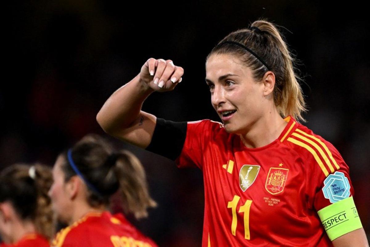 Spain's midfielder #11 Alexia Putellas celebrates after scoring the team's third goal during the UEFA Women's Euro 2025 Group B football match between Spain and Portugal at the Wankdorf stadium in Bern, on July 3, 2025. Miguel MEDINA / AFP