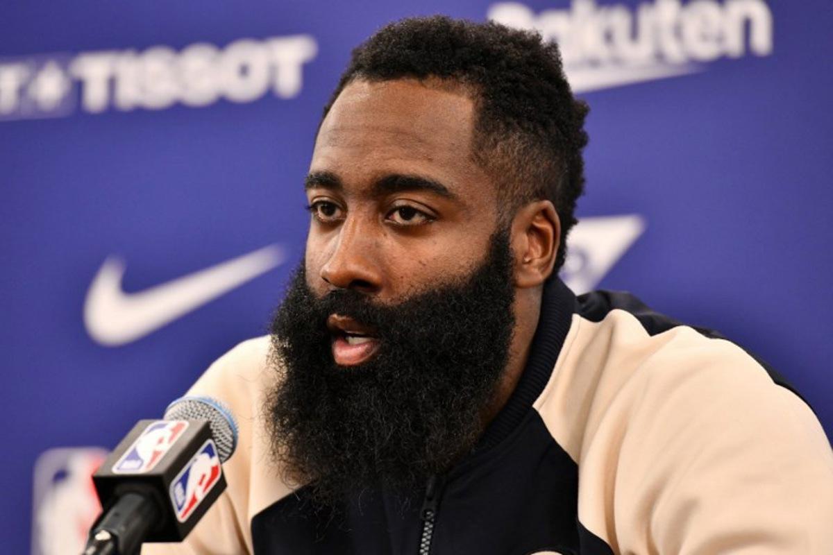 Houston's guard James Harden answers a question after the NBA Japan Games 2019 pre-season basketball match between Houston Rockets and Toronto Raptors in Saitama, northern suburb of Tokyo on October 10, 2019. TOSHIFUMI KITAMURA / AFP