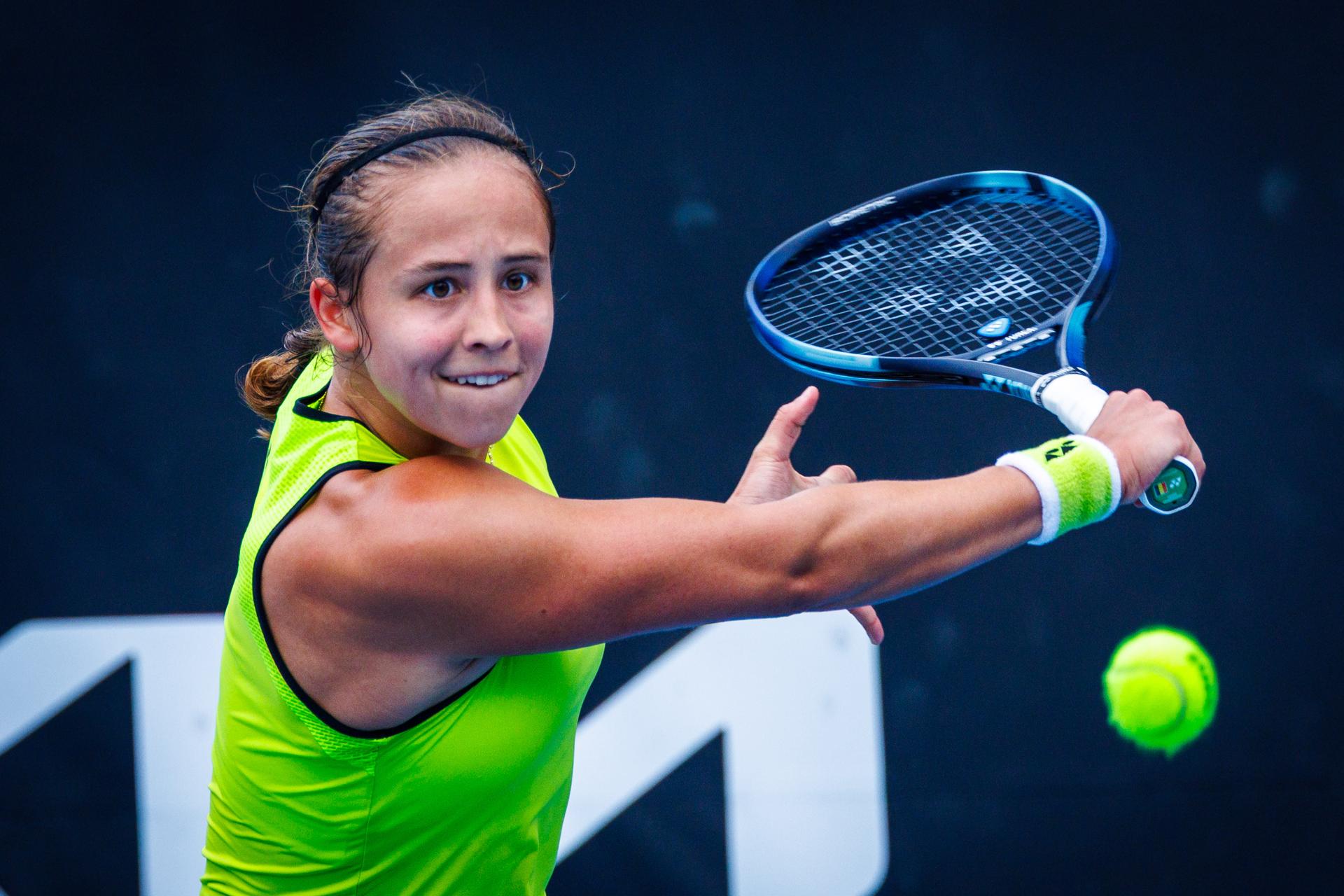 Belgium¿s Hanne Vandewinkel during a qualifying match against USA¿s Carol Young Suh at the Australian Open, Melbourne Park, Melbourne, January 13, 2026. Photo by Patrick Hamilton/SIPA USA) --- BENELUX ONLY ---