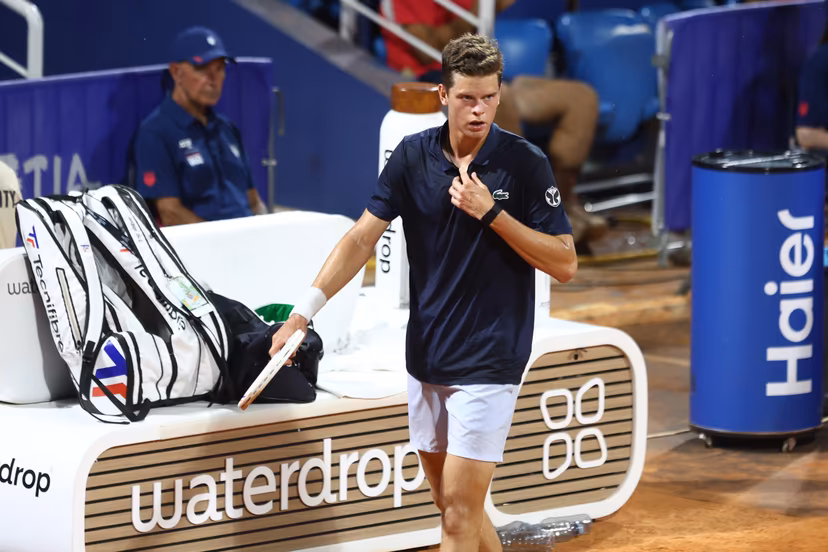 Alexander Blockx of Belgium competes during the first round match against Titouan Droguet of France at the ATP Croatia Open Umag at Stadium "Goran Ivanisevic" on July 14, 2026. in Umag, Croatia. Photo: Srecko Niketic/PIXSELL BELGIUM ONLY