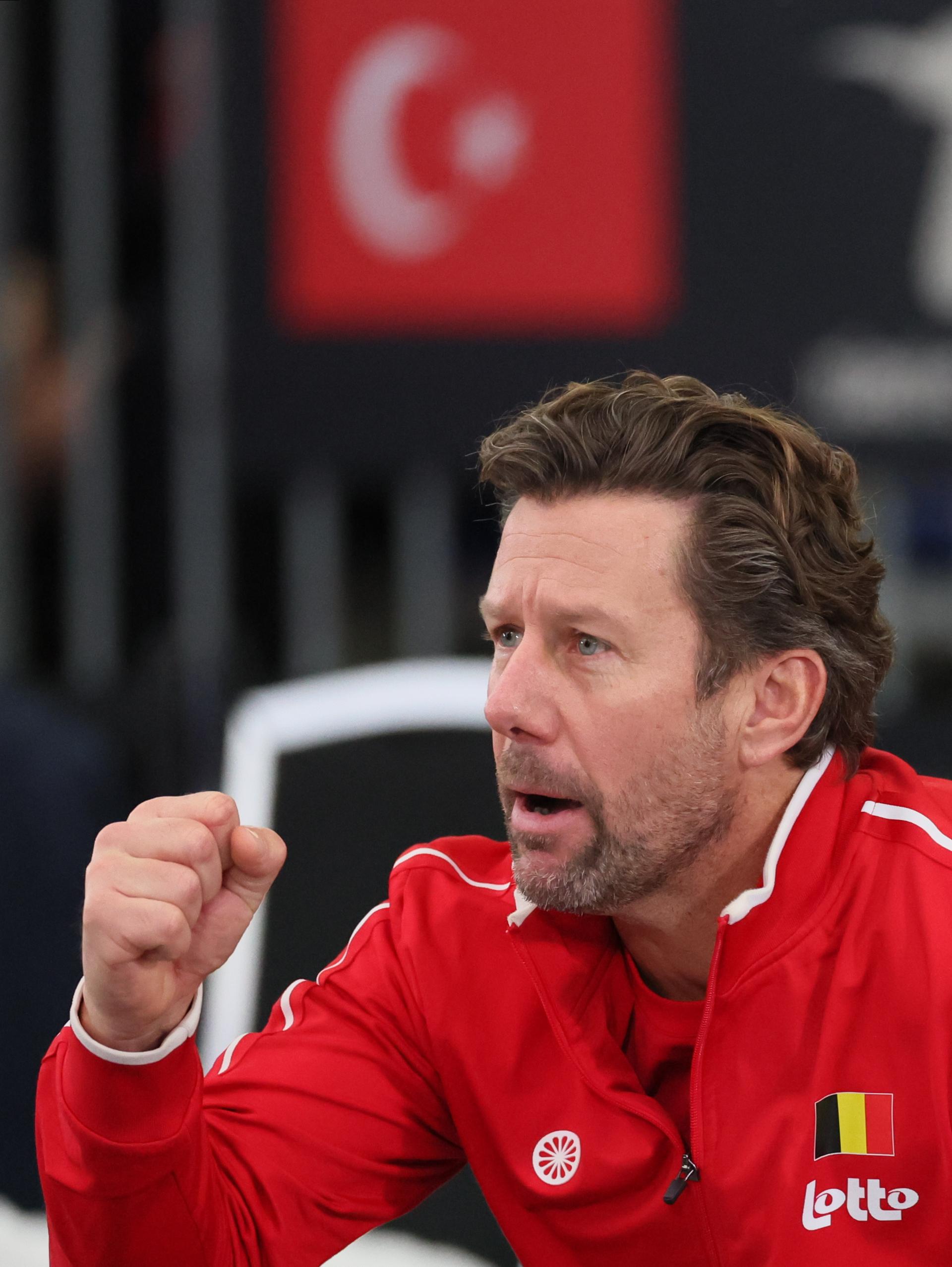 Belgian team captain Wim Fissette pictured during the second game between Belgian Vandewinkel and Turkish Sonmez in the Billie Jean King Cup Play-offs, between Belgium and Turkey, on Saturday 15 November 2025 in Ismaning, Germany. PHOTO BENOIT DOPPAGNE