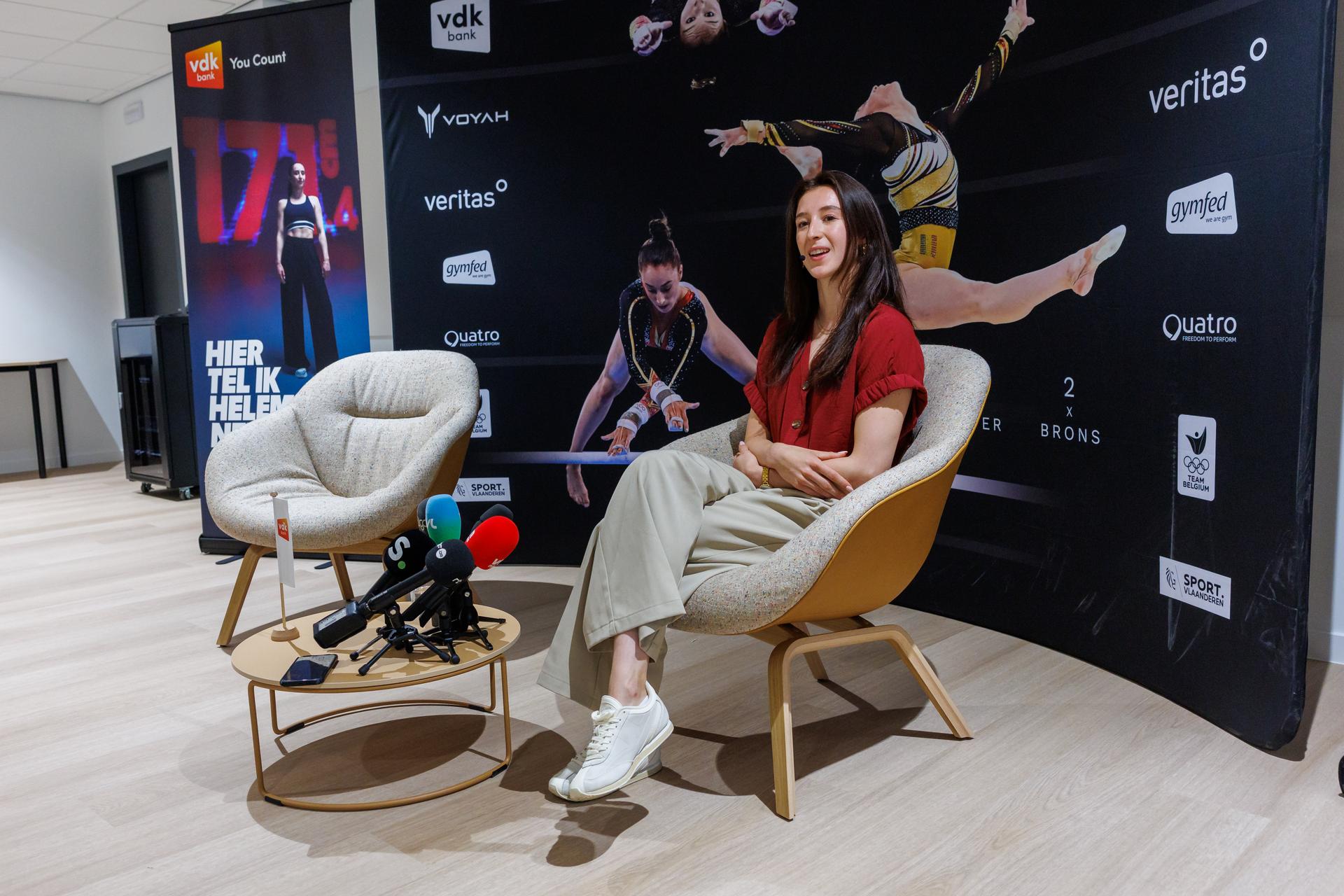 Belgian gymnast Nina Derwael holds a press conference regarding her retirement as a professional athlete, Wednesday 16 July 2025 in Gent. 2020 Olympic champion Derwael announced her retirement from the sport. BELGA PHOTO KURT DESPLENTER