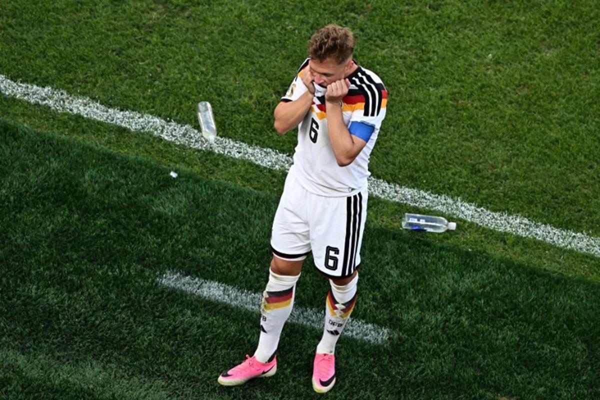 Germany's defender #06 Joshua Kimmich reacts after losing the penalty shootout of the 2026 World Cup round of 32 football match between Germany and Paraguay at the Boston Stadium in Foxborough on June 29, 2026. Jewel SAMAD / AFP