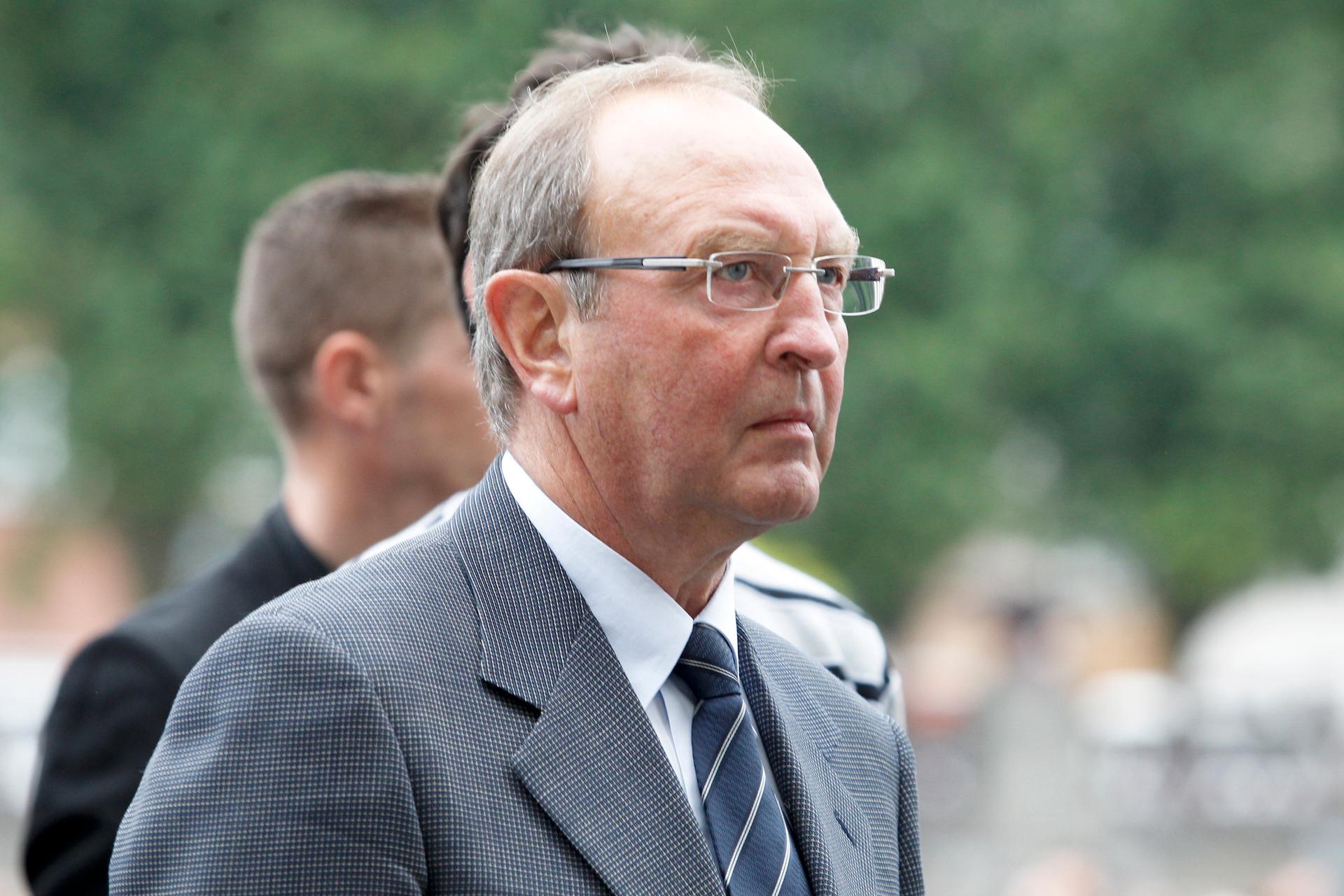 20110518 - GENT, BELGIUM: Walter Godefroot pictured at the funeral ceremony of Wouter Weylandt in the Onze-Lieve-Vrouw Sint-Pieterskerk in Gent, Wednesday 18 May 2011. 26 year old Belgian cyclist Wouter Weylandt died 9 May 2011 in a crash during the Giro d'Italia. BELGA PHOTO KRISTOF VAN ACCOM