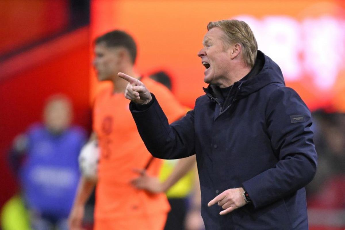 Netherlands' head coach Ronald Koeman gestures during a friendly football match between the Netherlands and Norway at the Johan Cruijff Arena in Amsterdam on March 27, 2026. JOHN THYS / AFP