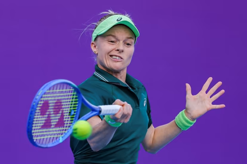 Britain's Harriet Dart hits a return to China's Sun Xinran during their women's singles semi-final match at the Guangzhou Open tennis tournament in Guangzhou, China's southern Guangdong province on October 31, 2026. AFP